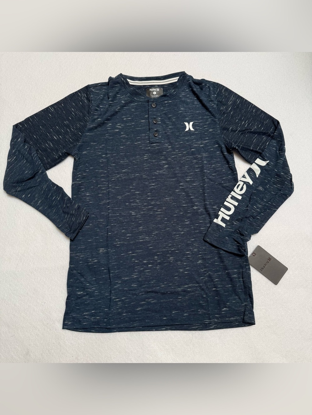 Hurley Navy Speckled Long-Sleeve Kids Henley